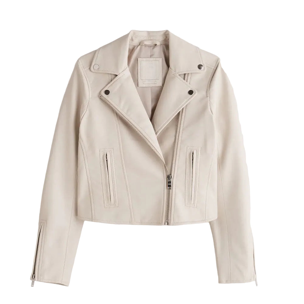 Women’s Yara White Cowhide Leather Biker Jacket