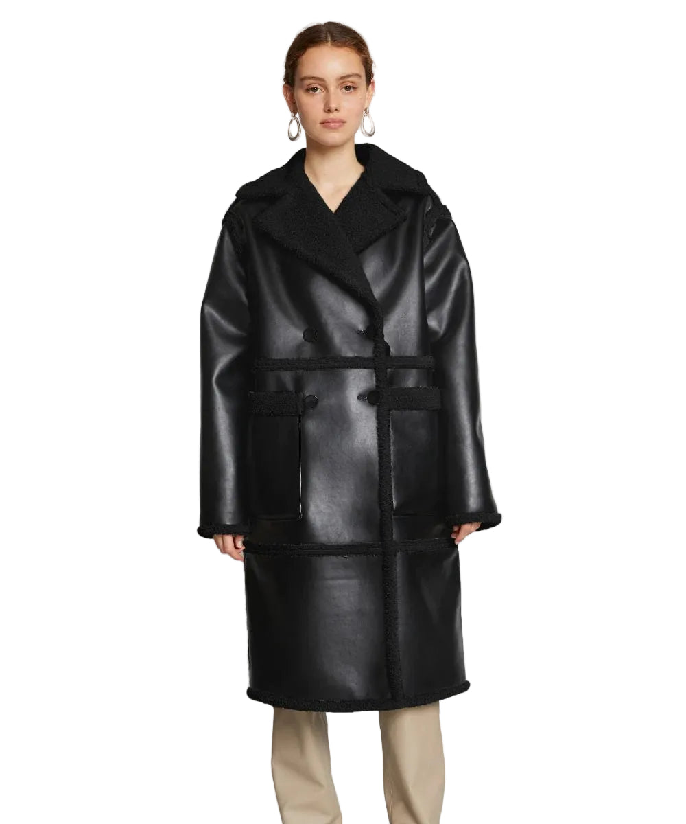 Women’s Duster Black Sheepskin Leather Trench Coat