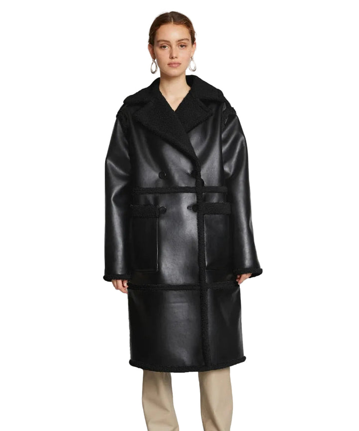 Women’s Duster Black Sheepskin Leather Trench Coat