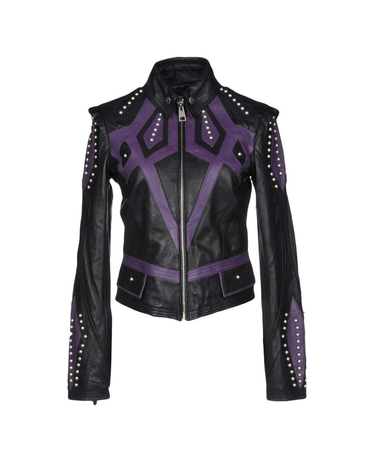 Women’s Burnished Two-Tone Cowhide Leather Studded Jacket