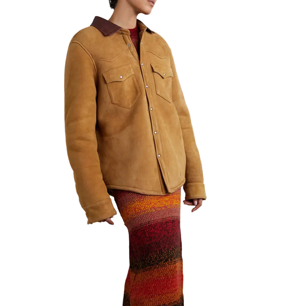 Women’s Flap Camel Sheepskin Leather Jacket