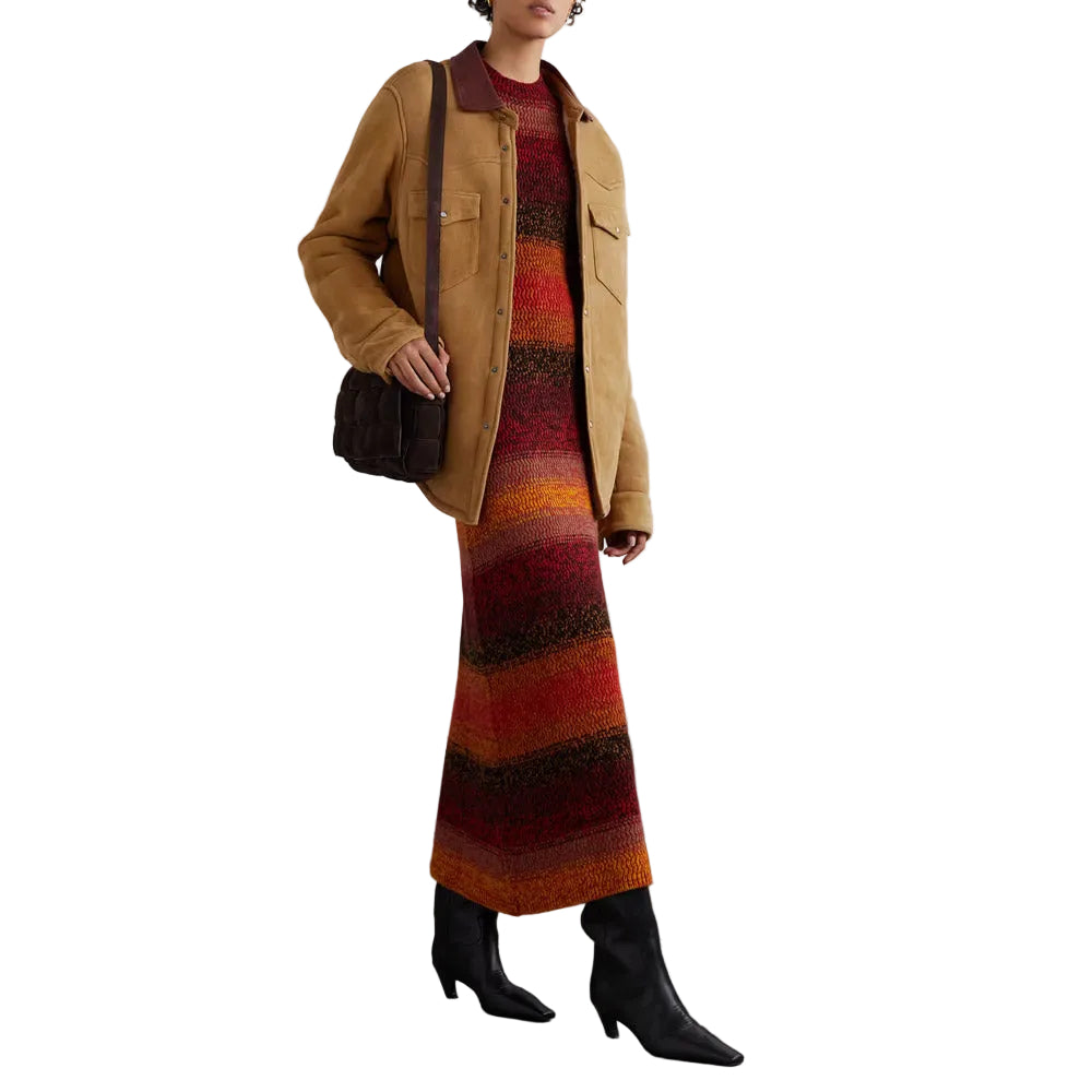 Women’s Flap Camel Sheepskin Leather Jacket