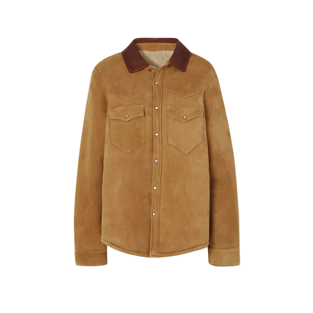 Women’s Flap Camel Sheepskin Leather Jacket