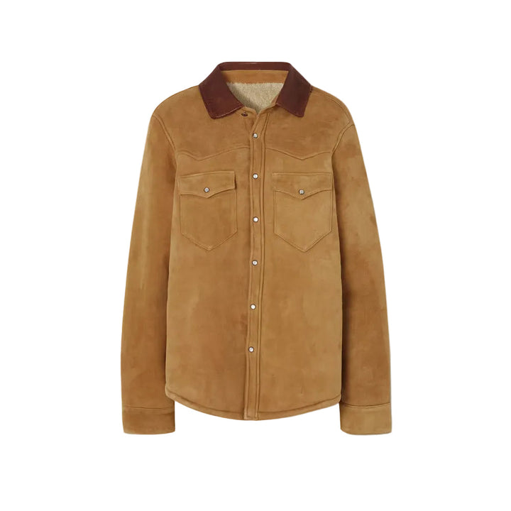 Women’s Flap Camel Sheepskin Leather Jacket