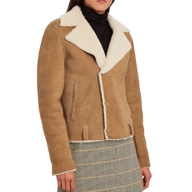 Women’s Cropped Beige Sheepskin Leather Jacket