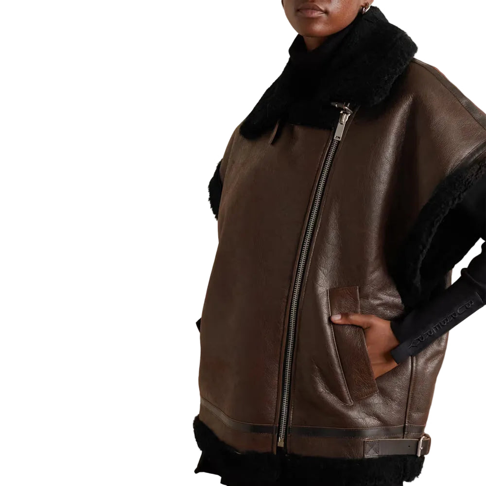 Women’s Dark Black Sheepskin Leather Vest