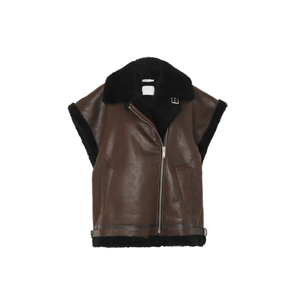 Women’s Dark Black Sheepskin Leather Vest