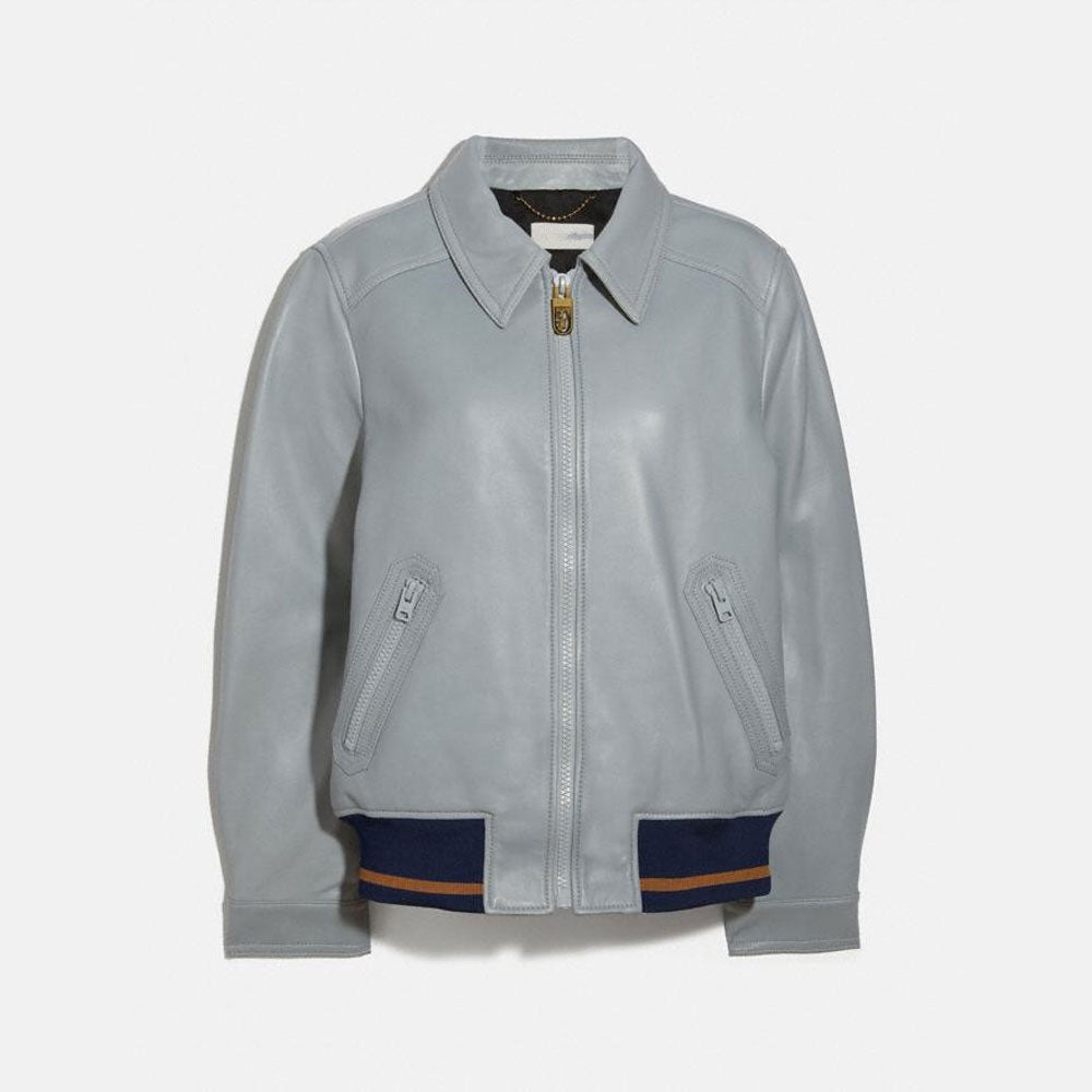 Women’s Santiago Grey Sheepskin Leather Aviator Jacket
