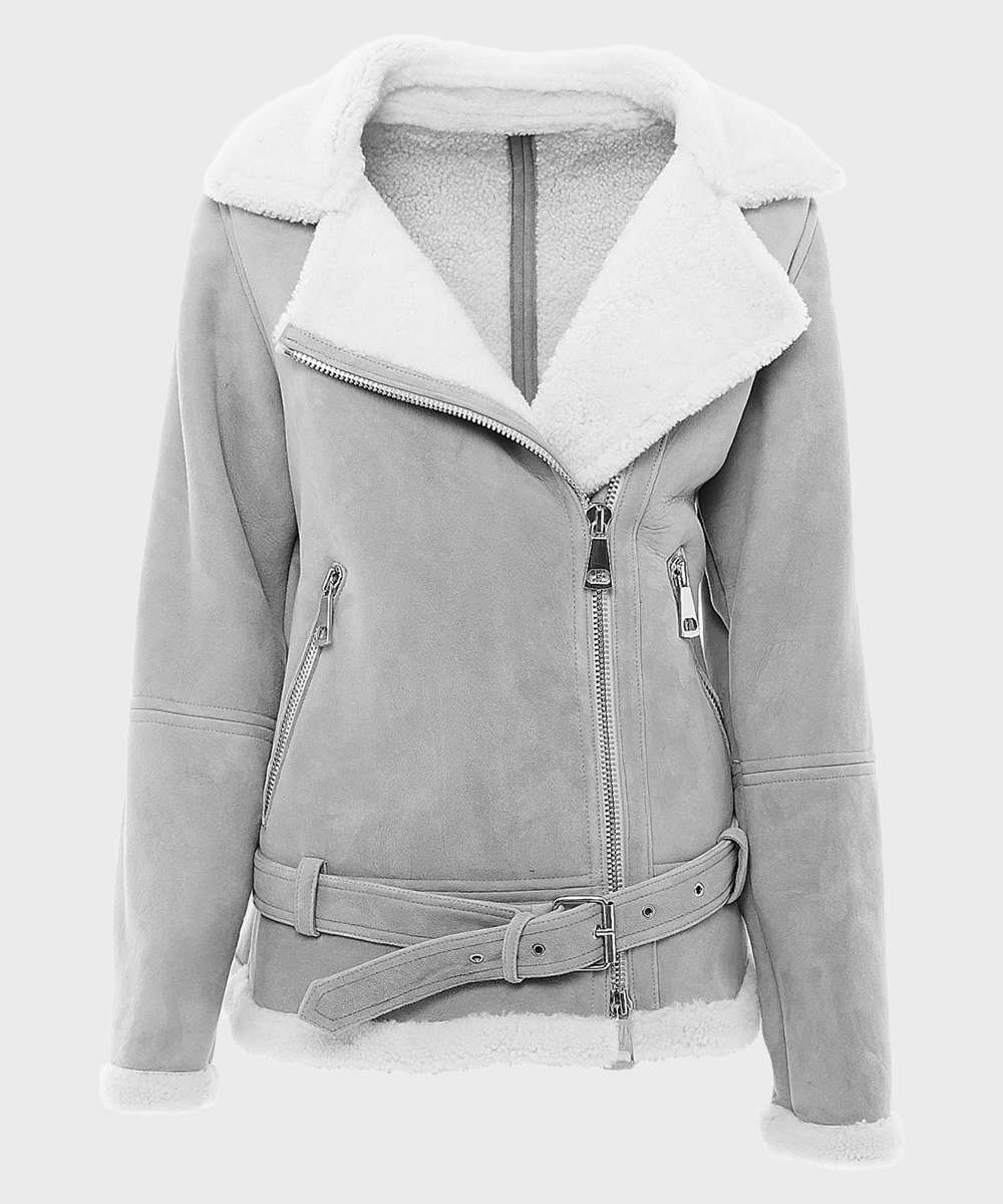 Women’s Alden Grey Sheepskin Leather Jacket