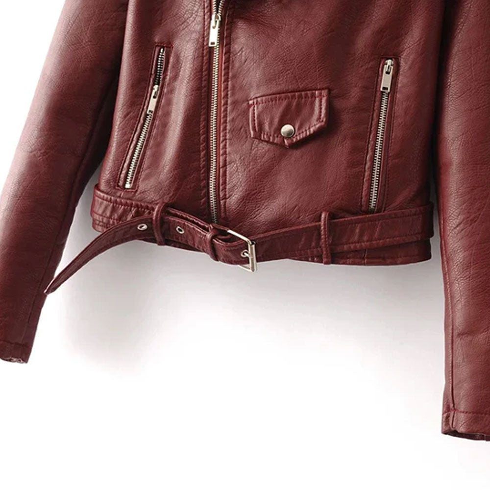 Women’s Quinn Red Cowhide Leather Biker Jacket