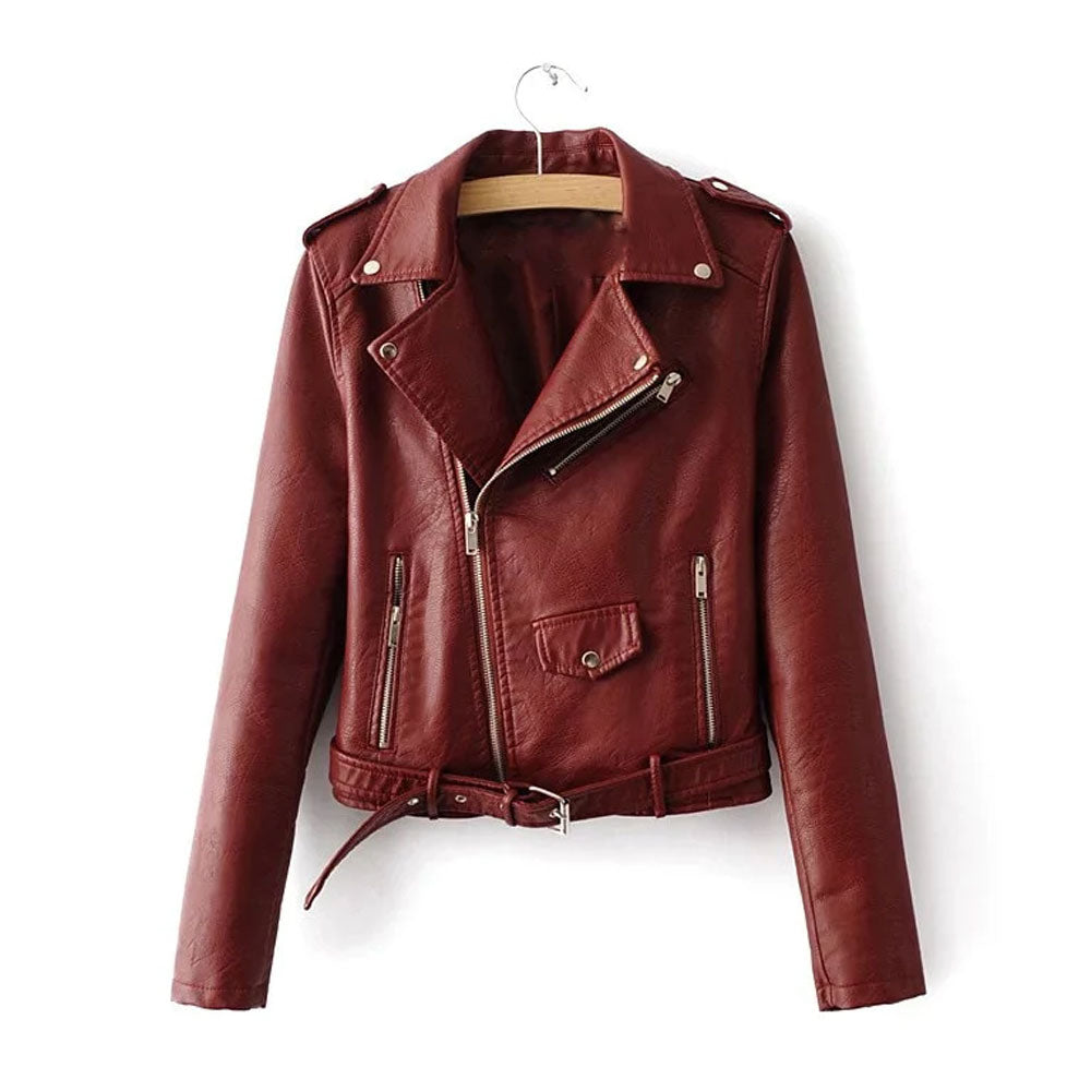 Women’s Quinn Red Cowhide Leather Biker Jacket