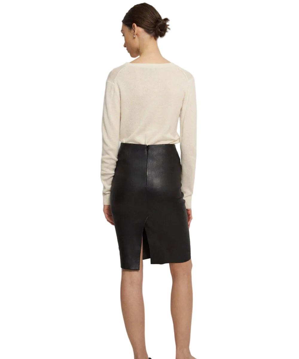 Women’s Midi Black Cowhide Leather Skirt