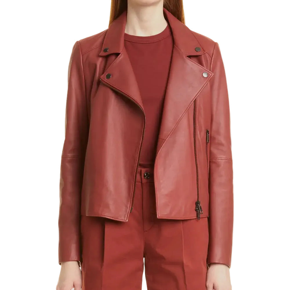 Women’s Selene Red Cowhide Leather Biker Jacket