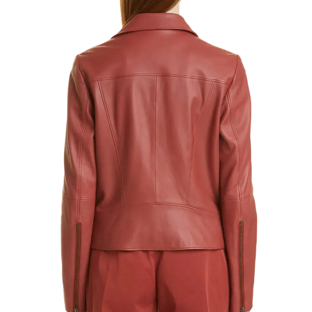 Women’s Selene Red Cowhide Leather Biker Jacket