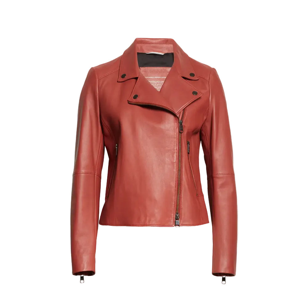 Women’s Selene Red Cowhide Leather Biker Jacket