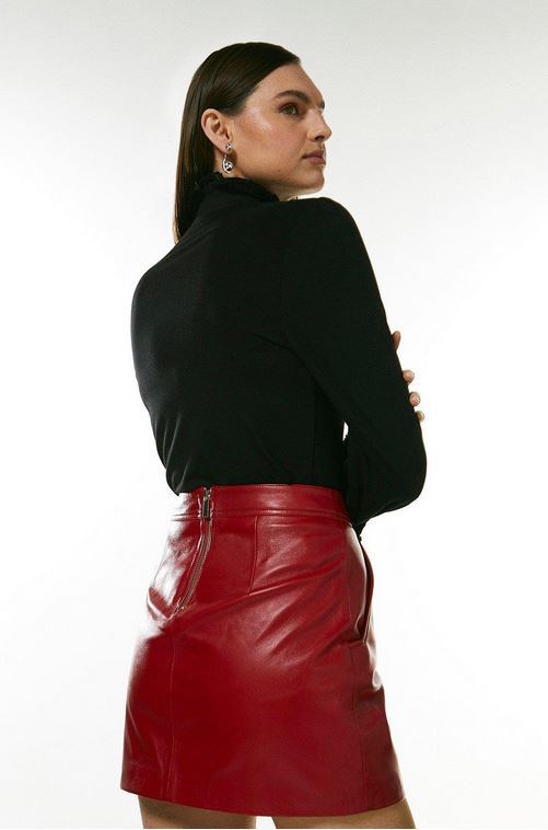 Women’s Mini Red Cowhide Leather Skirt