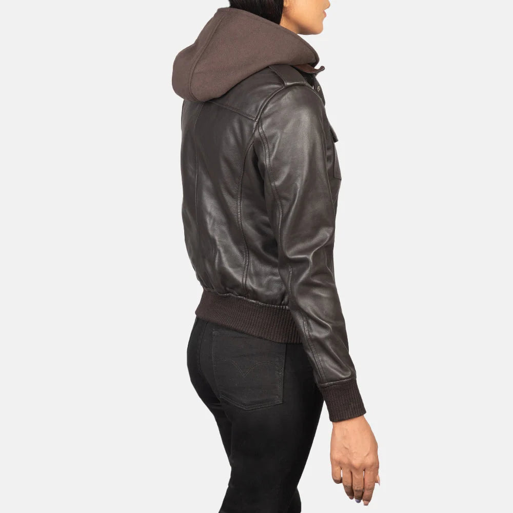 Roslyn Hooded Leather Bomber Jacket