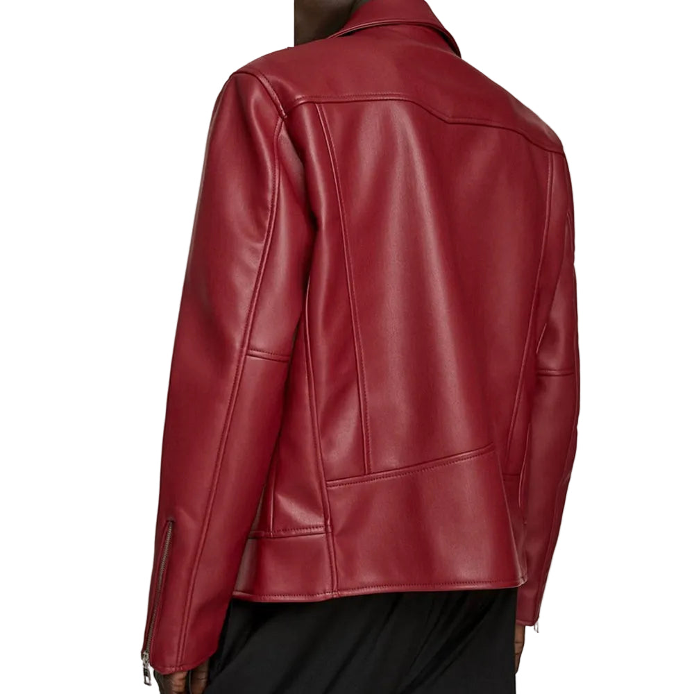 Women’s Utility Red Cowhide Leather Biker Jacket