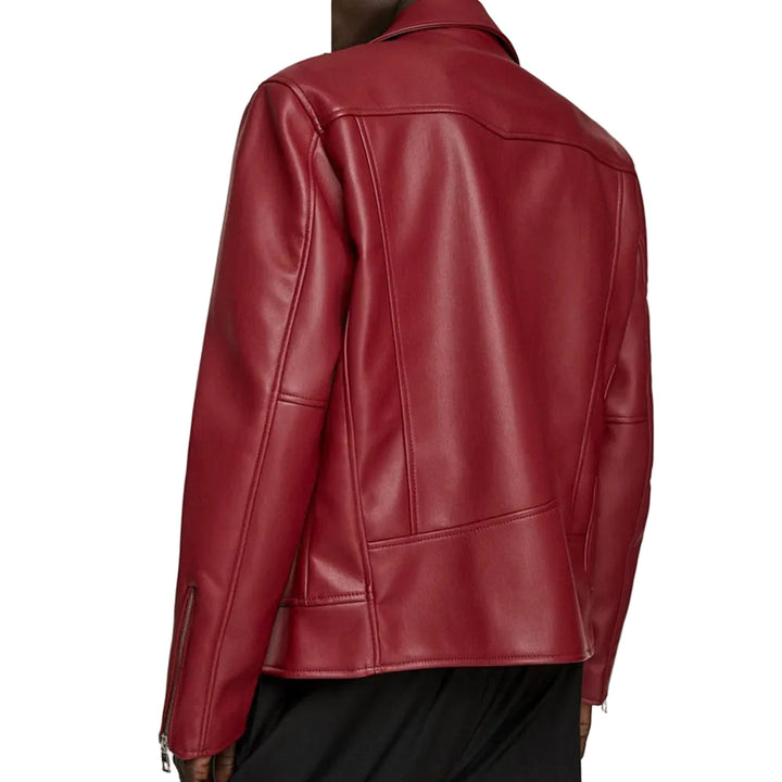 Women’s Utility Red Cowhide Leather Biker Jacket