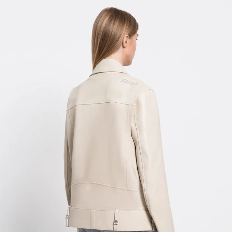Women’s Valen White Cowhide Leather Biker Jacket