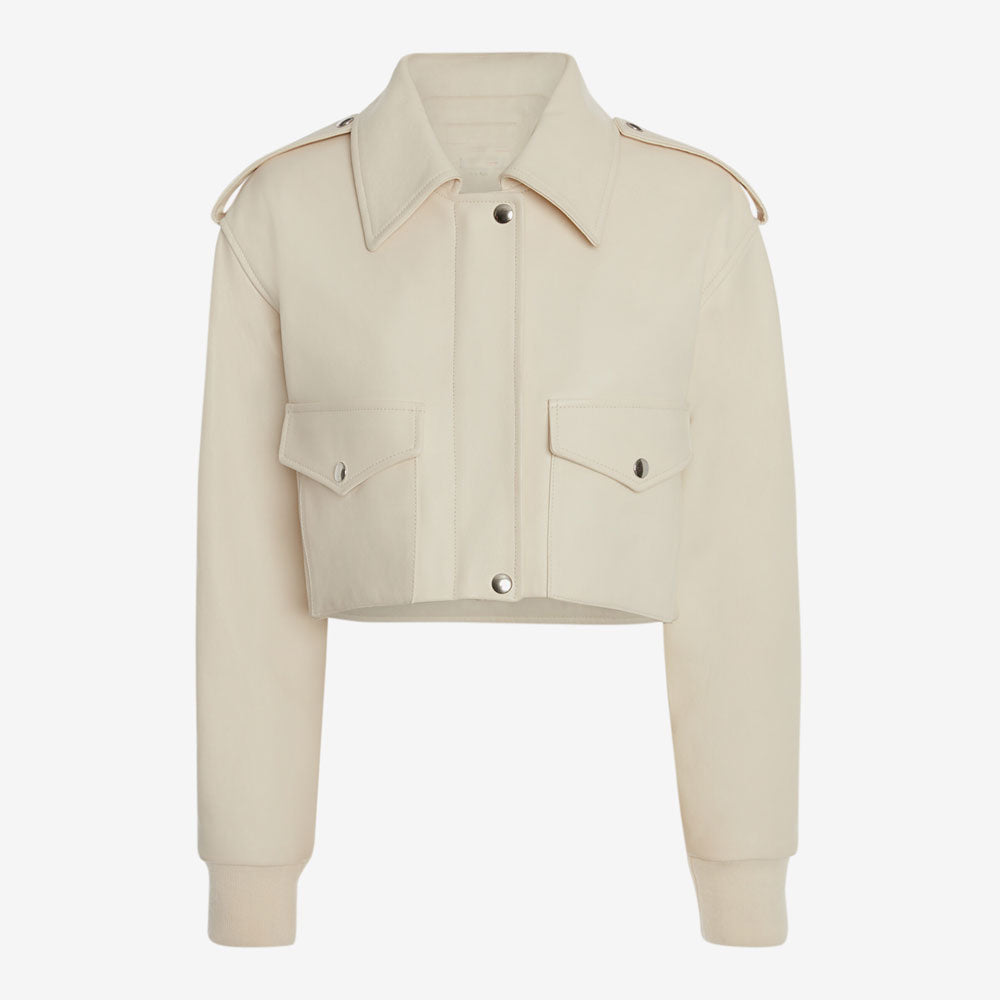 Women’s Willow White Sheepskin Leather Aviator Jacket