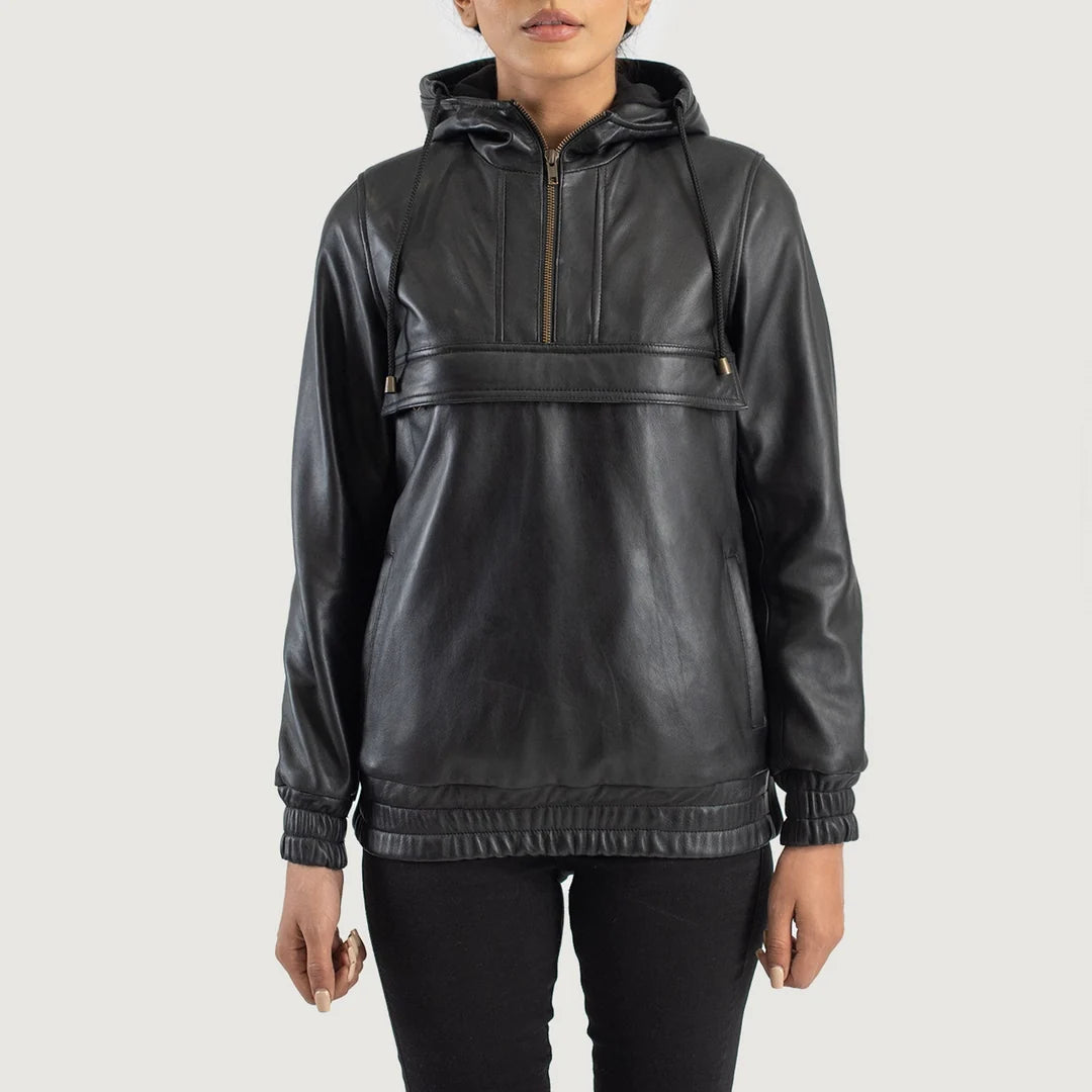 Zest Hooded Leather Pullover Jacket