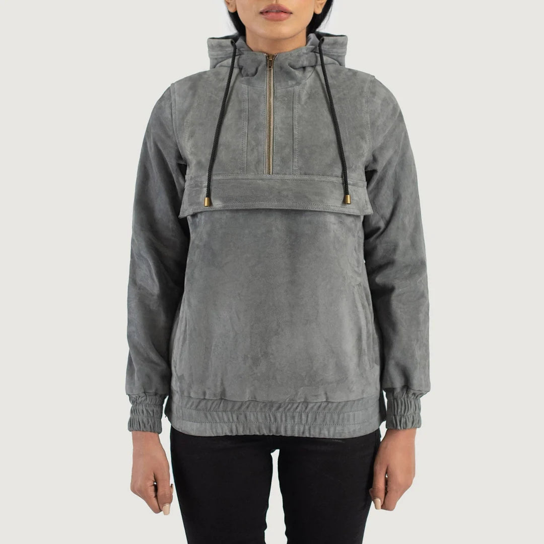 Zest Hooded Leather Pullover Jacket
