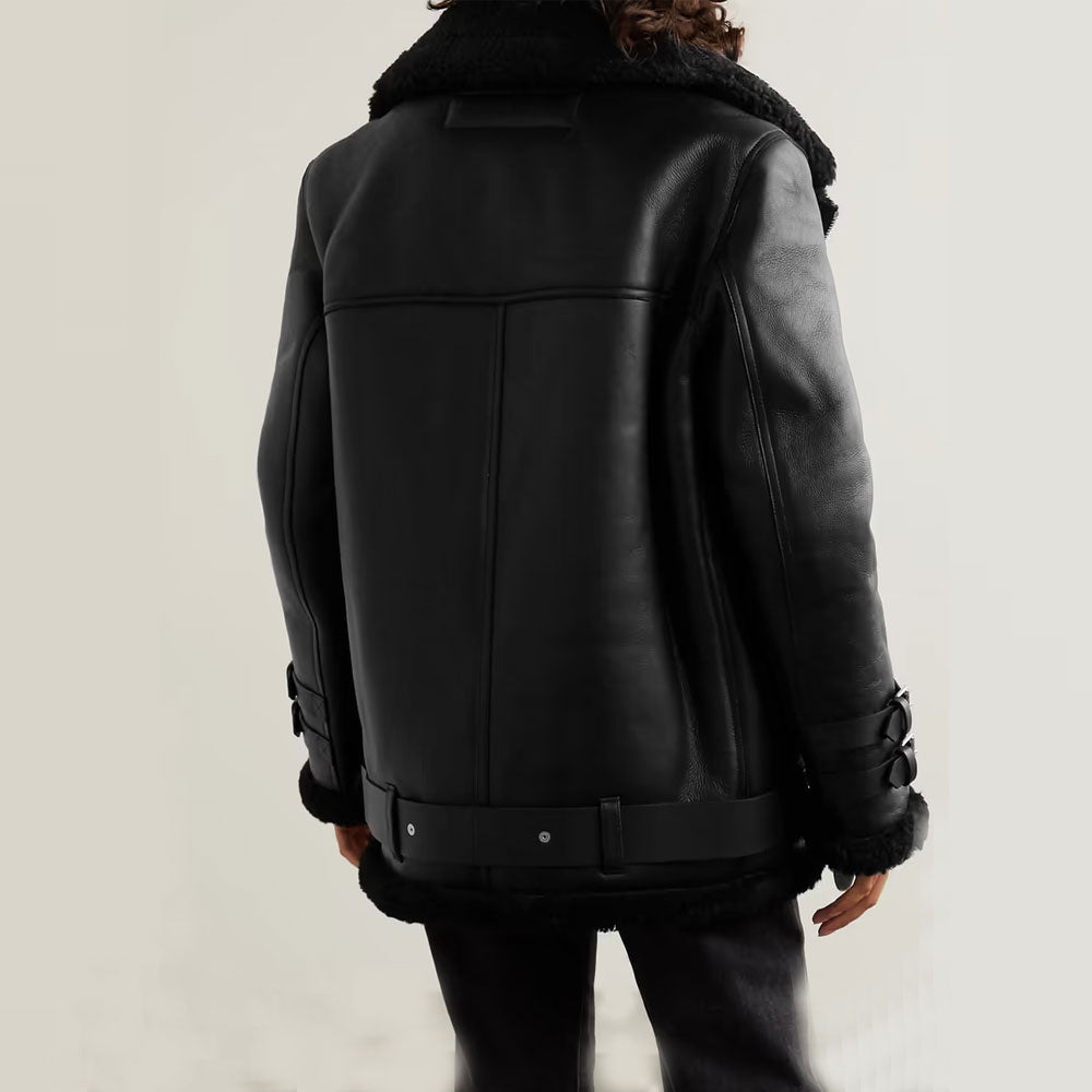 Women’s Tessa Black Sheepskin Leather Aviator Jacket