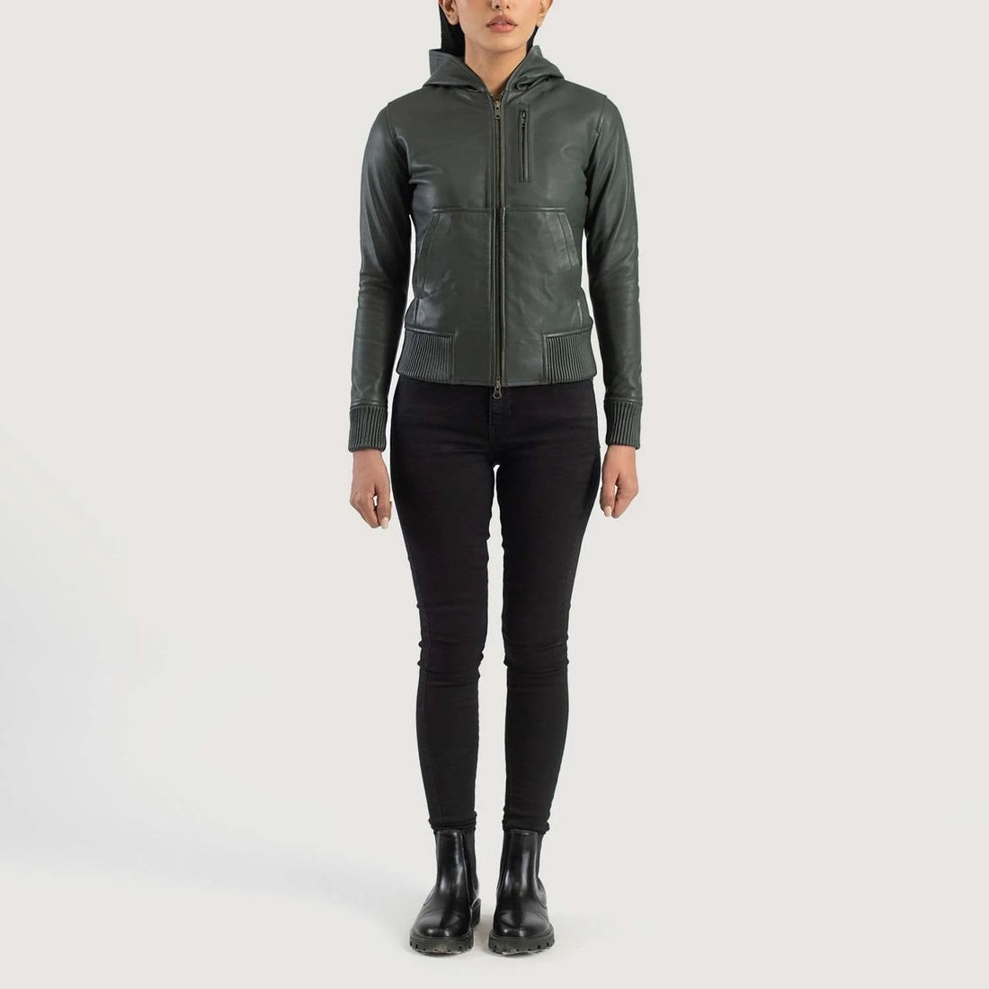 Luna Hooded Leather Bomber Jacket