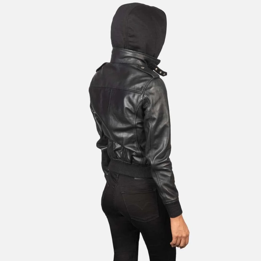 Roslyn Hooded Leather Bomber Jacket