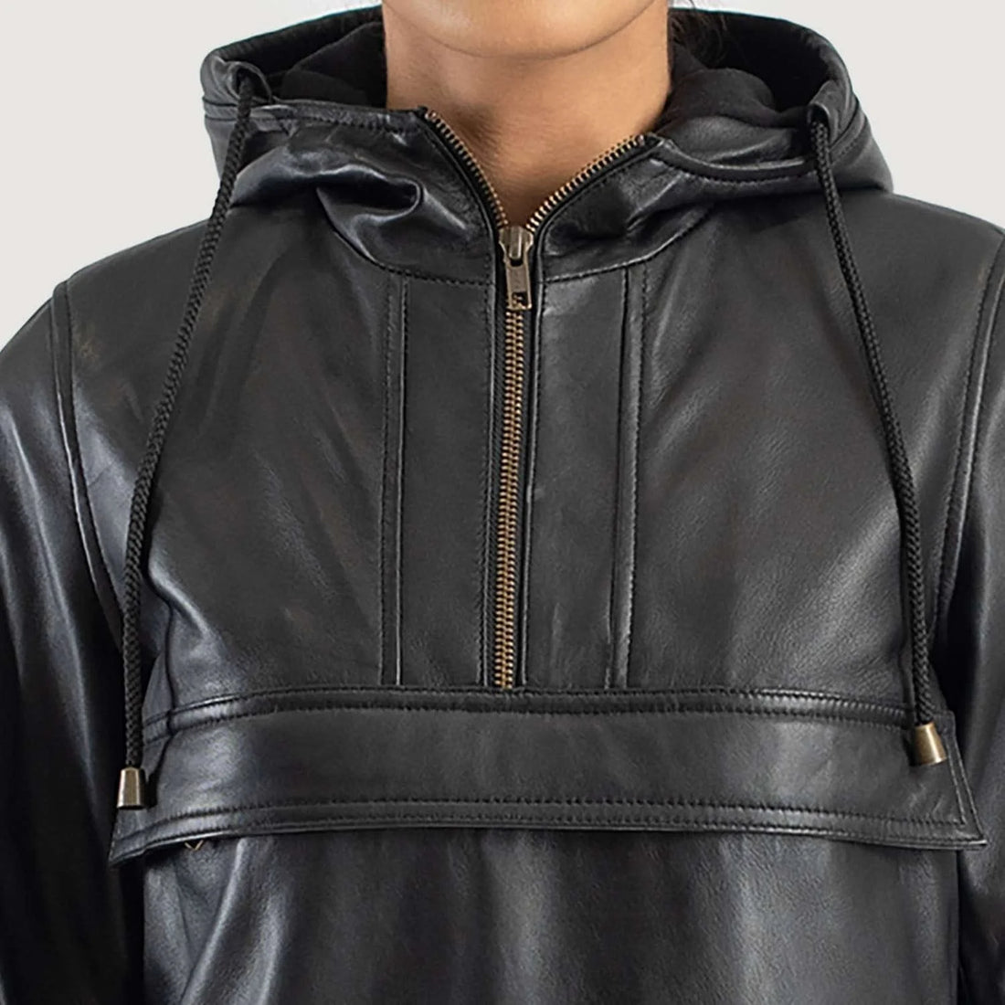 Zest Hooded Leather Pullover Jacket