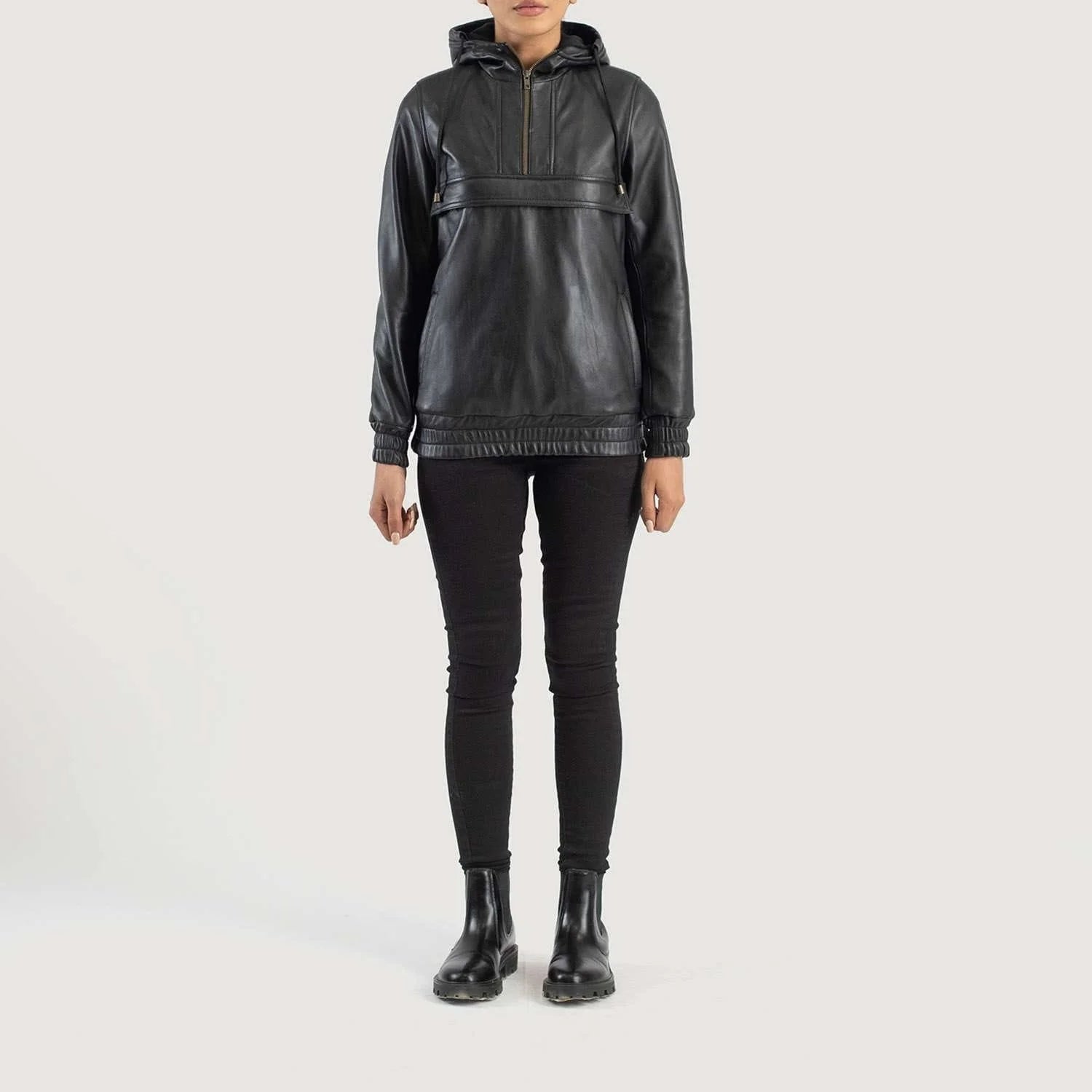 Zest Hooded Leather Pullover Jacket