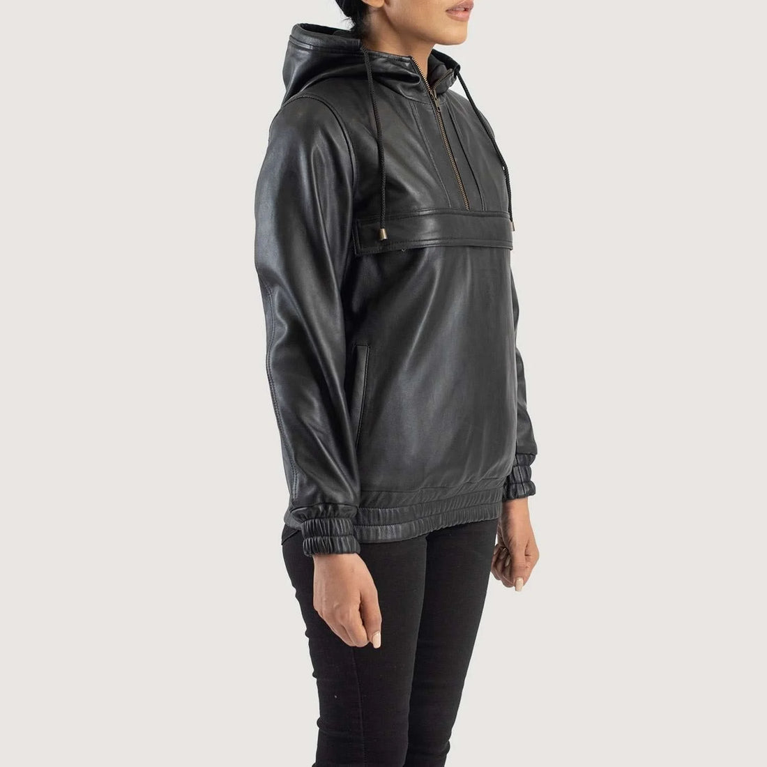 Zest Hooded Leather Pullover Jacket
