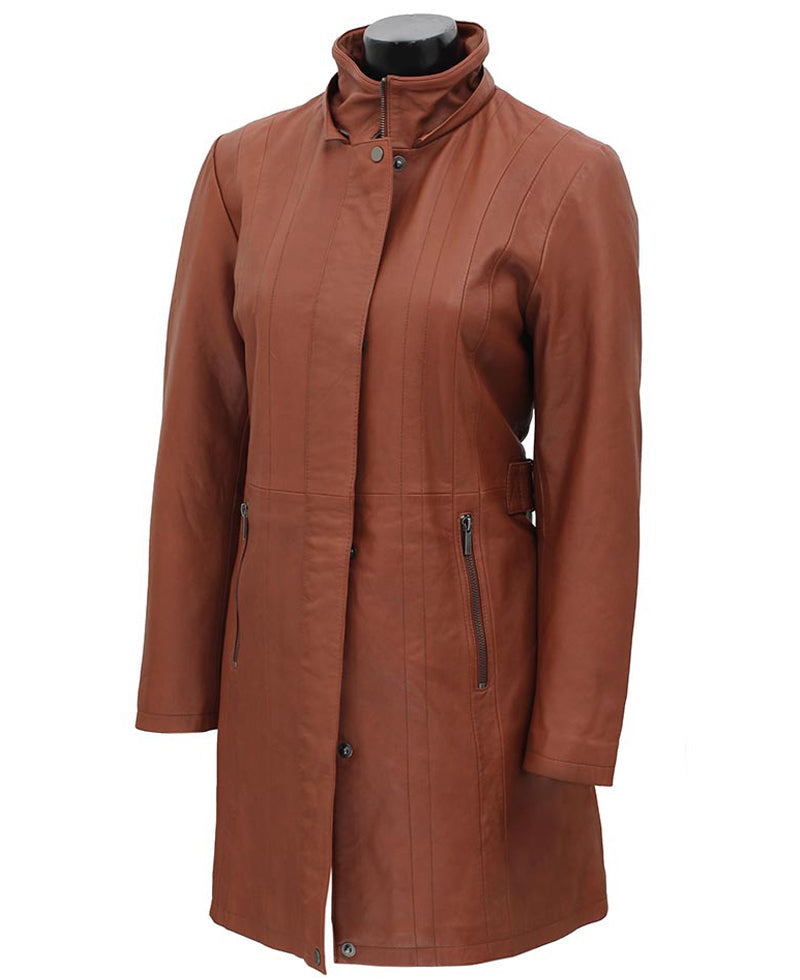 Women’s Hood Brown Sheepskin Leather Coat