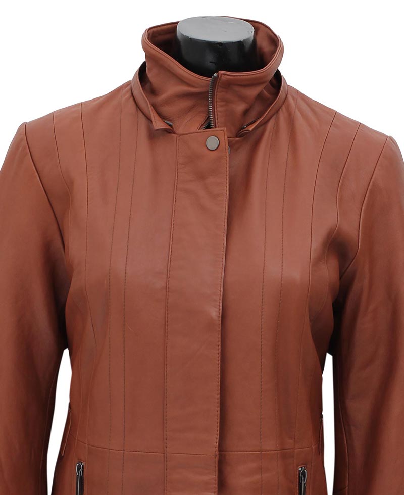 Women’s Hood Brown Sheepskin Leather Coat