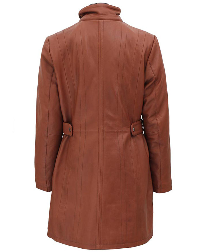 Women’s Hood Brown Sheepskin Leather Coat