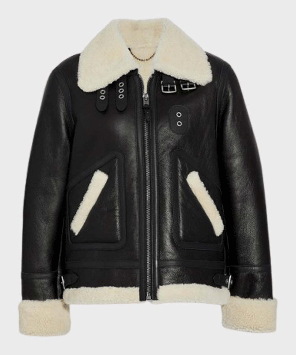 Women’s Ivory Sheepskin Leather Aviator Jacket