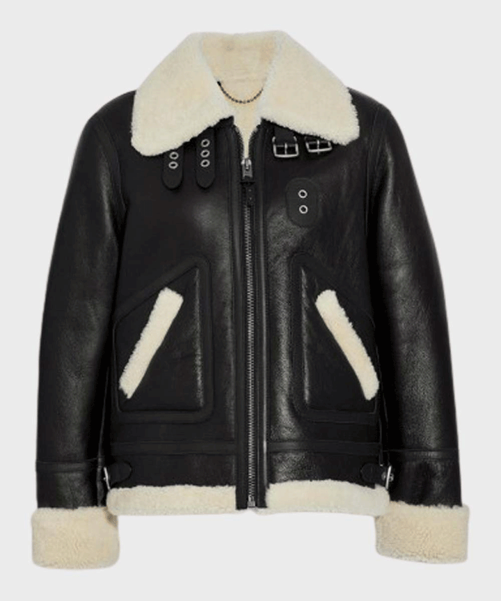 Women’s Ivory Sheepskin Leather Aviator Jacket