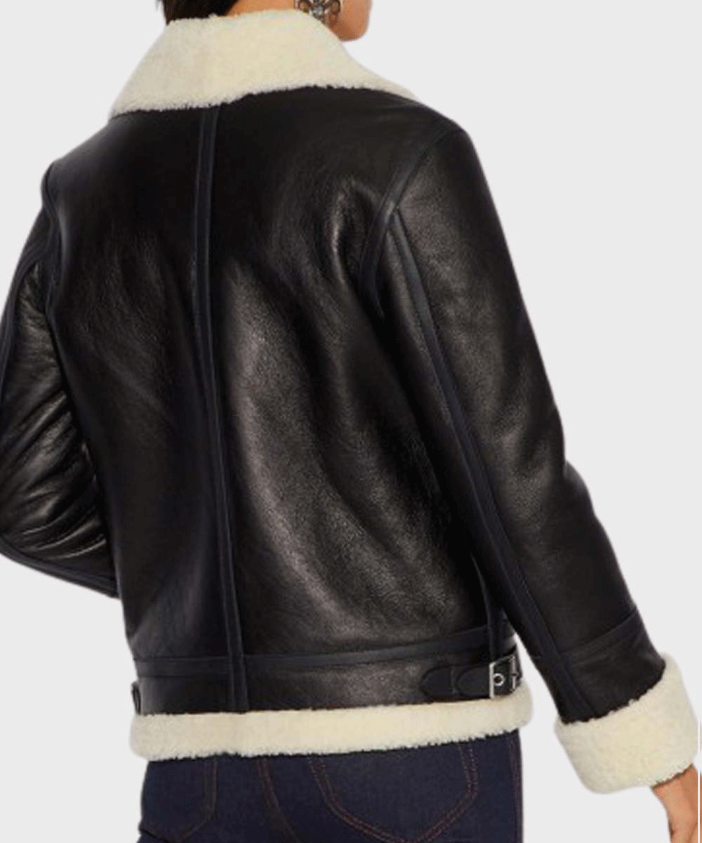 Women’s Ivory Sheepskin Leather Aviator Jacket