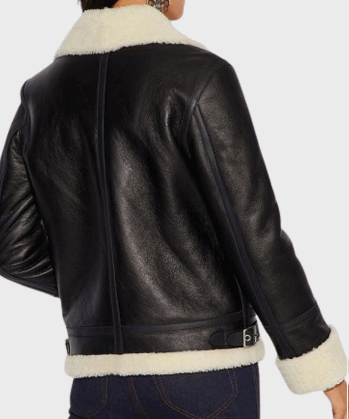 Women’s Ivory Sheepskin Leather Aviator Jacket