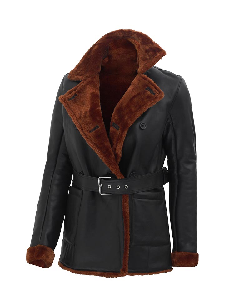 Women’s Cora Black Sheepskin Leather Coat