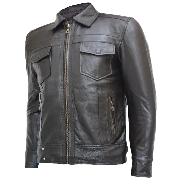Men’s Alden Brown Cowhide Leather Biker Jacket