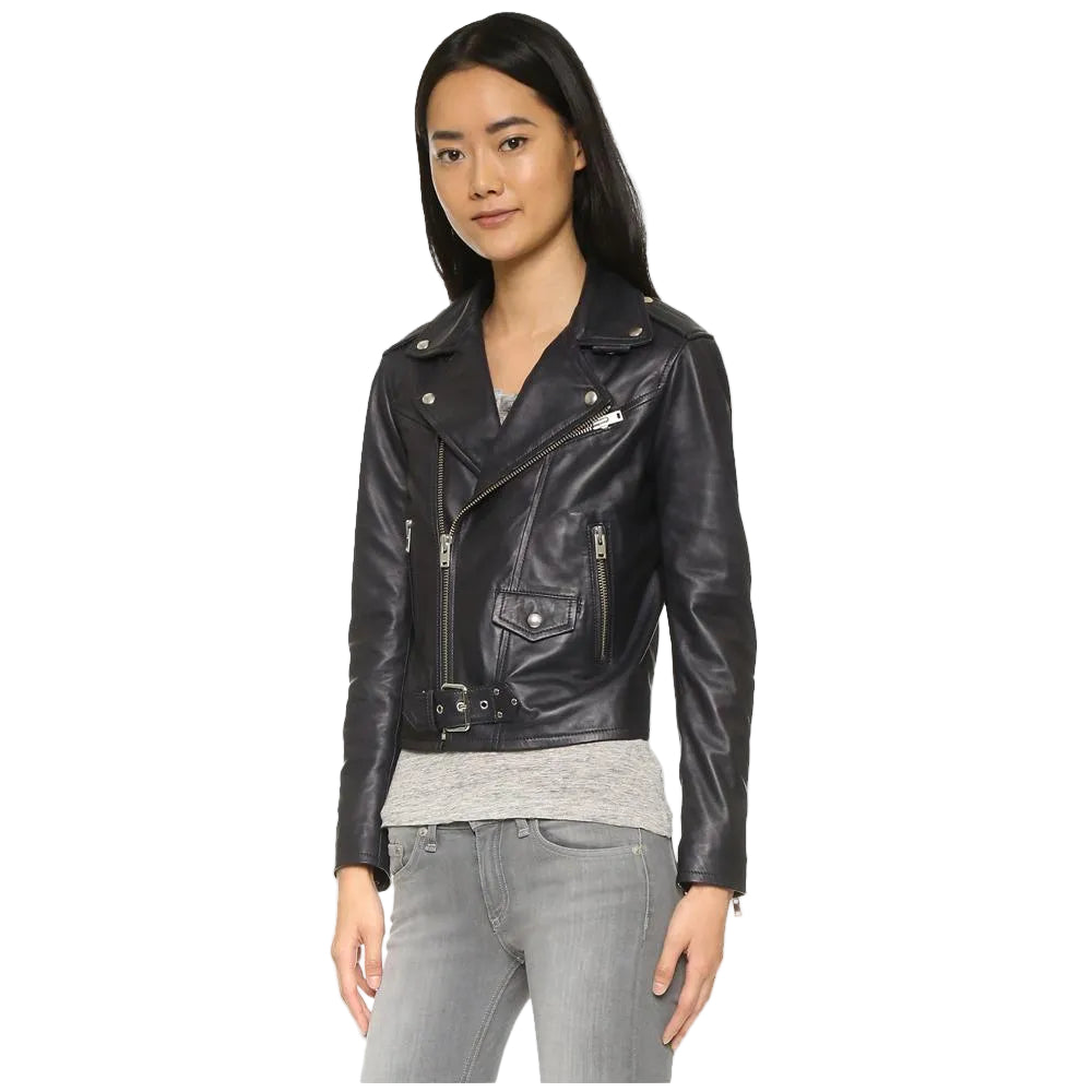 Women’s Zora Black Cowhide Leather Biker Jacket
