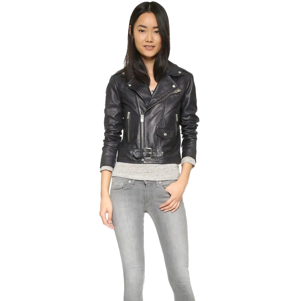 Women’s Zora Black Cowhide Leather Biker Jacket