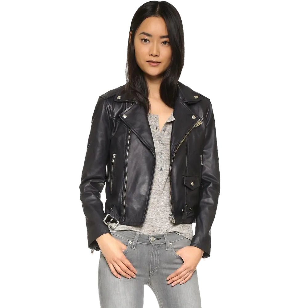 Women’s Zora Black Cowhide Leather Biker Jacket