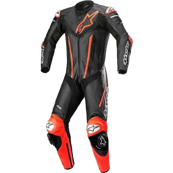 Alpinestars Fusion One Piece Leather Suit – Black/Red Fluo