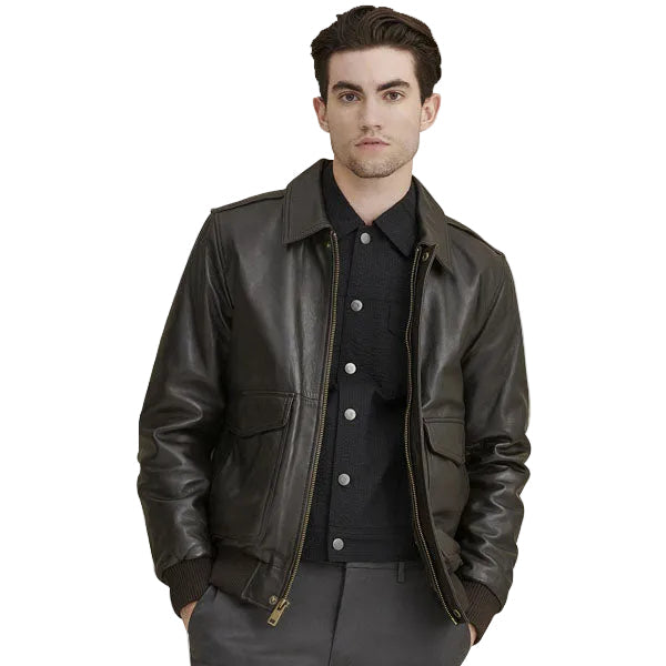 Men’s Flag Cowhide Leather Bomber Jacket