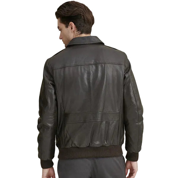 Men’s Flag Cowhide Leather Bomber Jacket