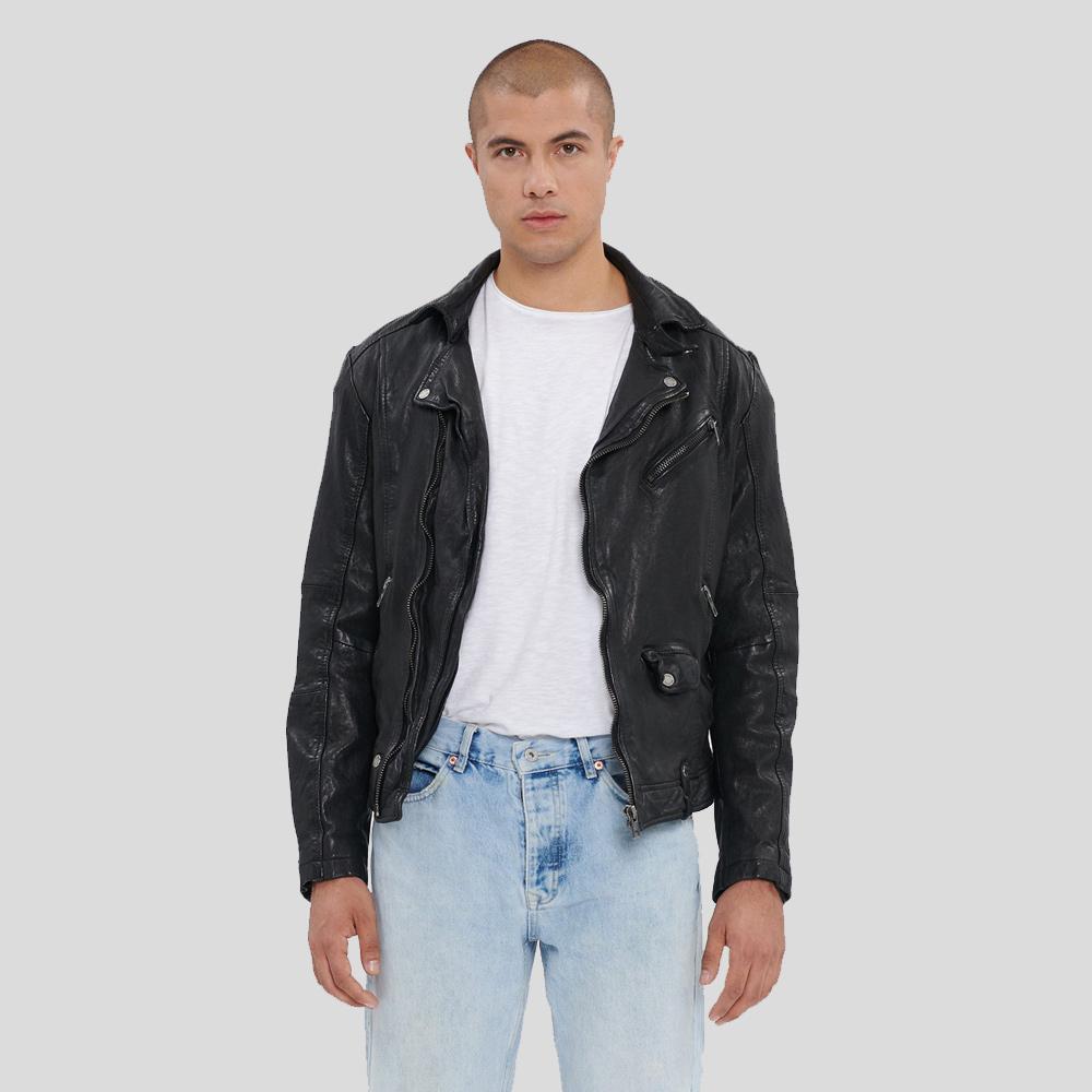 Men’s Tessa Black Lambskin Leather Biker Jacket