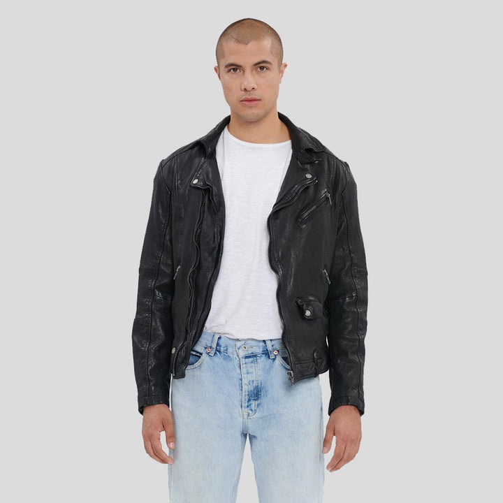 Men’s Tessa Black Lambskin Leather Biker Jacket